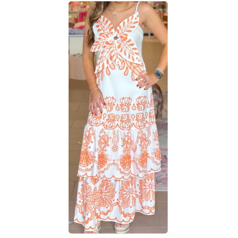 Orange and White Maxi Dress
